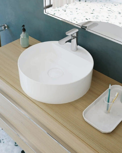 حوض فوق سطح افقي تايتن بفتحة خلاط ابيض 48 سم من سانيبيور