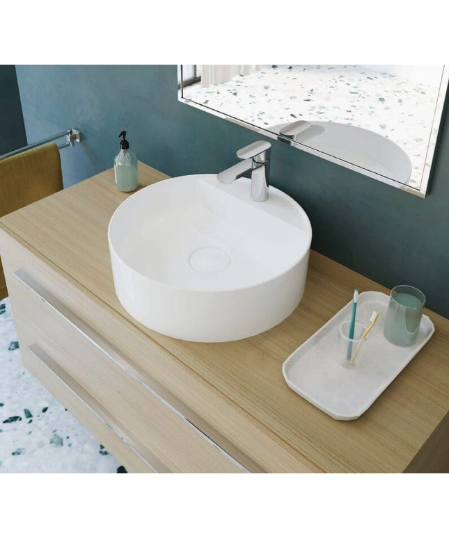 حوض فوق سطح افقي تايتن بفتحة خلاط ابيض 48 سم من سانيبيور