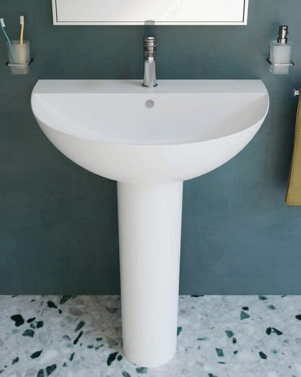 حوض تايتن بالعامود الطويل ابيض من سانيبيور