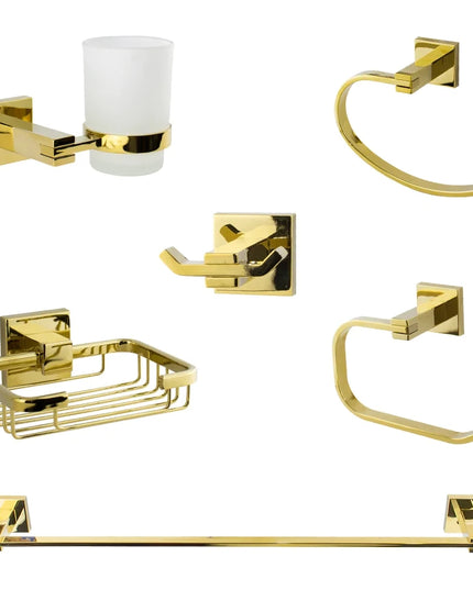 DR-7200-G طقم اكسسوارات حمام 6 قطع اللون جولد - ذهبى لامع مستورد من دريم