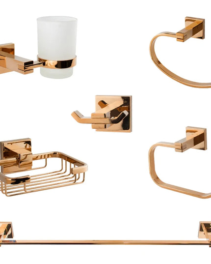 DR-7200-RG طقم اكسسوارات حمام 6 قطع اللون روز جولد لامع مستورد من دريم