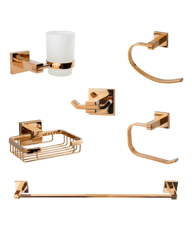 DR-7200-RG طقم اكسسوارات حمام 6 قطع اللون روز جولد لامع مستورد من دريم