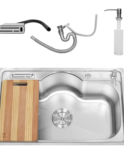 حوض مطبخ سيفين ستيل ٨٠*٥٠ سم شامل الصرف و ديسبنسر صابون مصري استانلس ٣٠٤