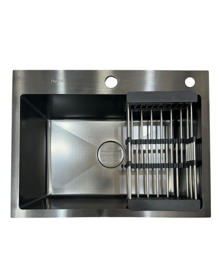 حوض مطبخ ستانلس هاند ميد 60*45 بطبقة حماية نانو  استانلس ٣٠٤ لون رمادي غامق