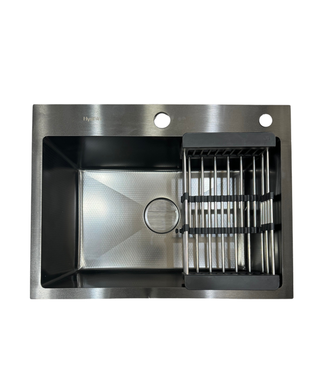 حوض مطبخ ستانلس هاند ميد 60*45 بطبقة حماية نانو  استانلس ٣٠٤ لون رمادي غامق