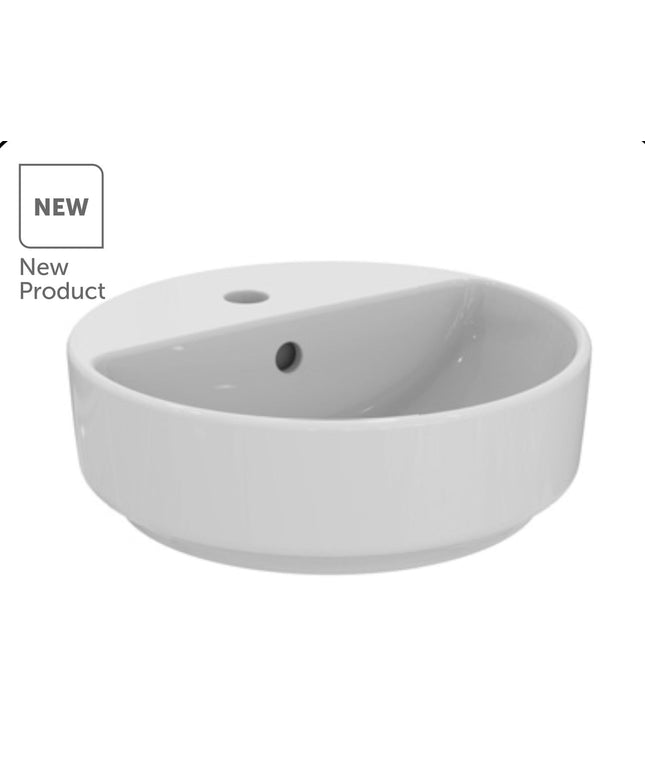 حوض اي لايف ٤٠ سم فوق سطح افقي ابيض بفتحة خلاط من ايديال ستاندرد