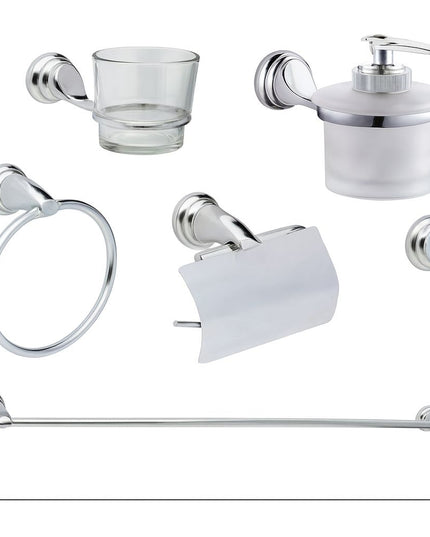 3100 طقم اكسسوار حمام نيكل كروم ٦ قطع بديسبنسر صابون زجاج من دريم
