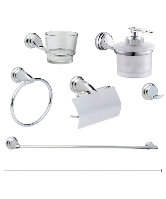 3100 طقم اكسسوار حمام نيكل كروم ٦ قطع بديسبنسر صابون زجاج من دريم