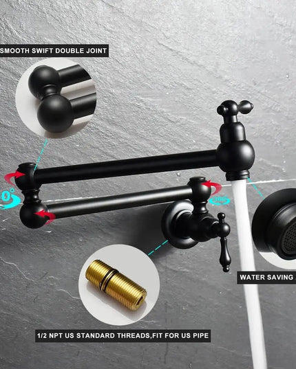pot filler حنفية مطبخ حائطي للبوتجاز او للحوض ٣٦٠ درجة اسود مط مستوردة سامر للأدوات الصحية